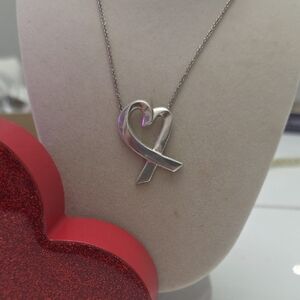 Tiffany And Co.stetling Silver Heart Pendant Necklace .XL 26 " Long